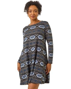 Roman Petite Nordic A-Line Stretch Dress - Blue