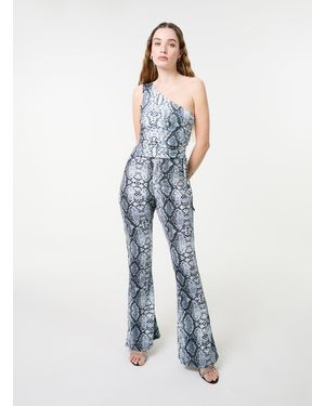 Pink Vanilla Snake Print Flare Trousers - Blue