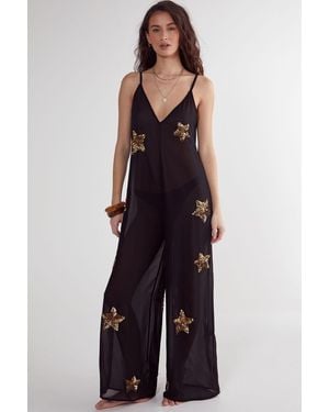 Nasty Gal Star Embellished Beach Jumpsuit - Blue