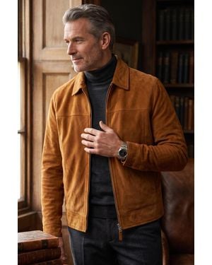 Infinity Leather Goat Suede Harrington Biker Jacket - Brown