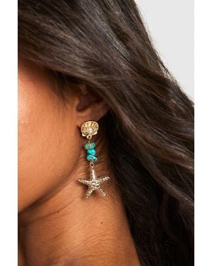 Boohoo Starfish Drop Earrings - Brown