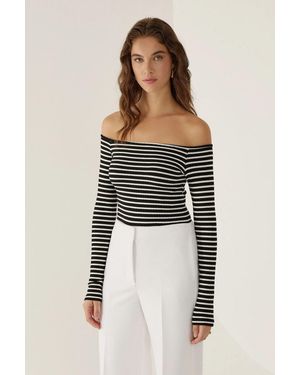 Hiccup Off Shoulder Striped Blouse - Black