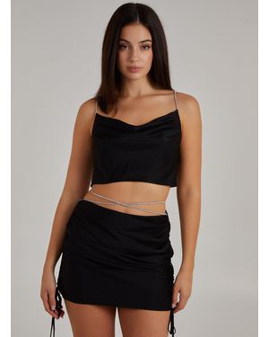 Pink Vanilla Diamante Strap Cowl Neck Top - Black