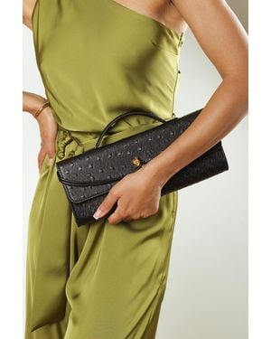 Where's That From Wheres Petal Envelope Style Ostritch Clutch Bag - Green