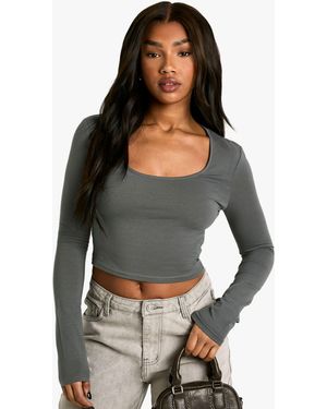 Boohoo Basics Scoop Neck Long Sleeve Top - Grey