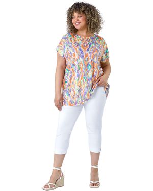 Roman Curve Aztec Foil Print Top - White
