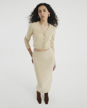 River Island Midi Skirt Knitted Cotton - Natural