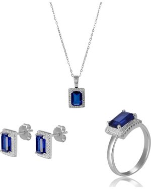 Orphelia 'Enora' 925 Sterling Set: Necklace + Earrings + Ring - Blue