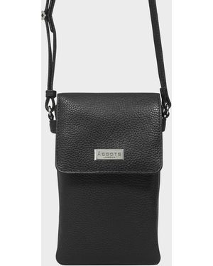 Assots London 'maria' Black Pebble Grain Real Leather Crossbody Phone Bag