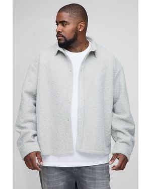 BoohooMAN Plus Oversized Embroidered Brushed Overshirt - Grey
