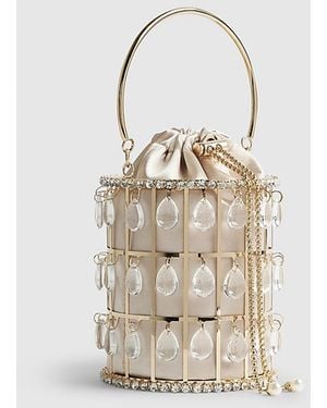 River Island Basket Bag Diamante Cage Drawstring Metal - Brown