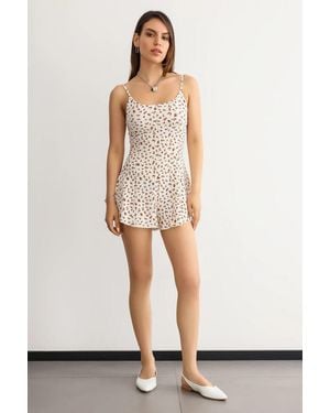 Hiccup Floral Woven Spaghetti-Strap Playsuit - White