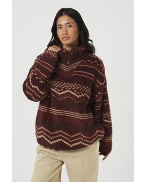 Brave Soul Sherpa Fleece Geometric Print Sweatshirt - Brown
