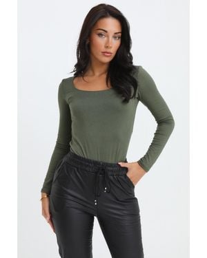 Femme Luxe Scoop Neck Long Sleeve Soft Touch Fitted Bodysuit - Green
