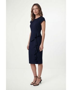 Wallis Petite Crepe Pleat Ruffle Midi Dress - Blue