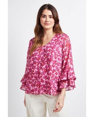 Wallis Floral Flute Sleeve Top - Pink