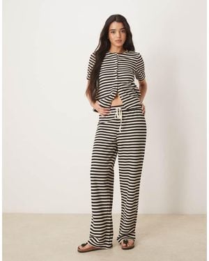 Vila Textured Knitted Stripe Wide Leg Trouser Co-Ord - Natural