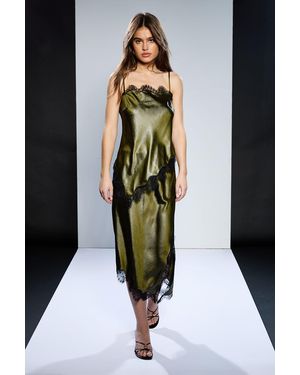 Runway 1.8.1.8 Pu Satin Slip Skirt - Green