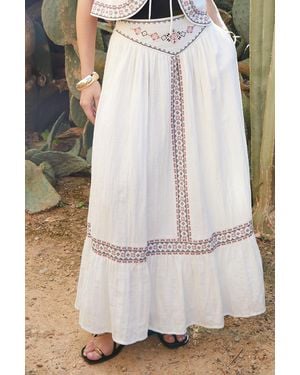 Threadbare Embroidered Pull On Midi Skirt - Natural