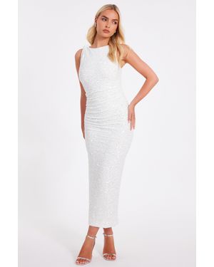 Quiz Textured Sequin Midaxi Dress - White