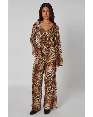 Urban Bliss Zebra Wide Leg Trousers - Brown