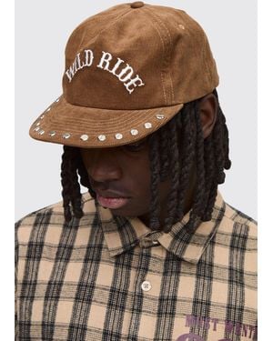 BoohooMAN Wild Ride Rivet Embroidered Cap - Brown