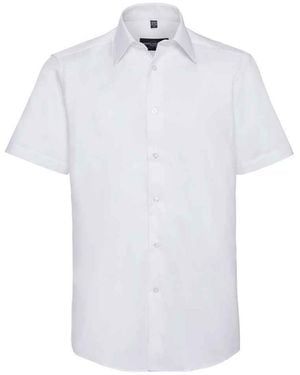 Russell Collection Oxford Tailored Short-Sleeved Shirt - White