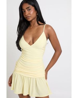 Boohoo Slinky Frill Hem Plunge Cami Dress - Natural