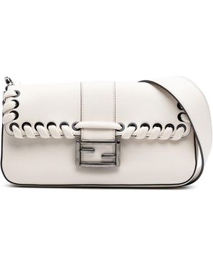 Fendi Pre-Owned Whipstitch Leather Baguette Crossbody - Natural