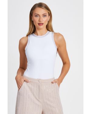 Quiz Diamante Trim Bodysuit - White