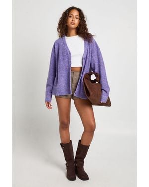 Boohoo Oversized Boucle Knitted Boyfriend Cardigan - Blue
