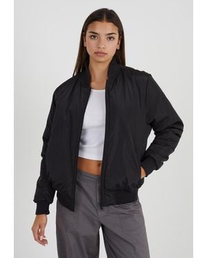 Brave Soul 'Brazil' Ruched Sleeve Oversized Bomber Jacket - Blue