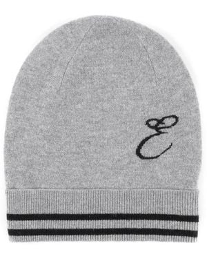 Crown of Edinburgh Cashmere Kasjmier Muts Met Monogram En Contrasterende Letter - Grijs