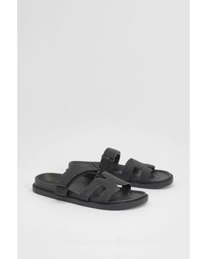 MissPap Faux Suede Footbed Sliders - Black