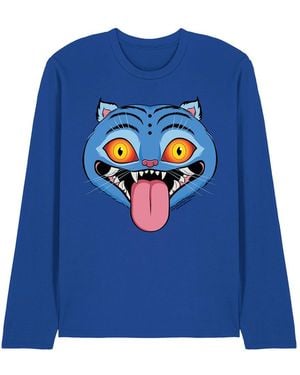 K-Pop Demon Hunters Adult Derpy Tiger Face Long-Sleeved T-Shirt (Royal) - Blue