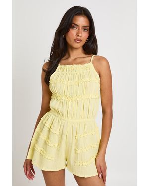 Boohoo Textured Shirred Detail Playsuit - Yellow