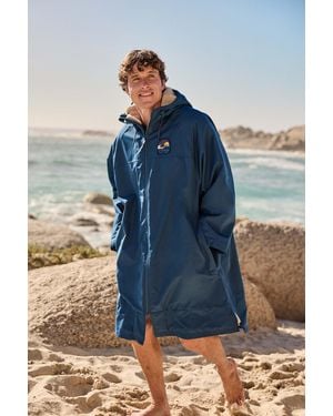 Mountain Warehouse 'Hazey' Beach Parka Waterproof Borg Lined Hooded Full Zip Surf Poncho - Blue