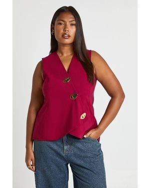 Boohoo Plus Button Trim Waistcoat - Red