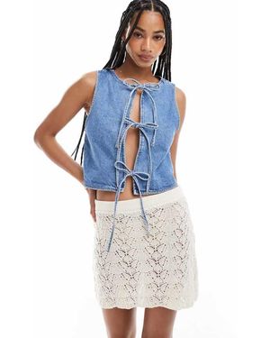 Miss Selfridge Tie Front Denim Waistcoat - Blue