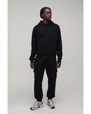 BoohooMAN Boxy Hooded Cargo Tracksuit - Blue