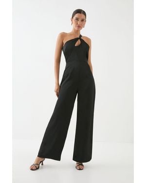 MissPap Satin One Shoulder Key Hole Jumpsuit - Black