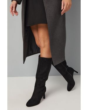 Wallis Faux Suede Round Toe High Ankle Boots - Black