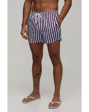 BoohooMAN Stripe Short Length Swim - Blue