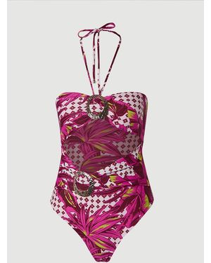 Karen Millen Tropical Metal Trim Detail Cut Out Swimsuit - White