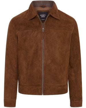 Infinity Leather Retro Classic Suede Harrington Biker Jacket - Brown