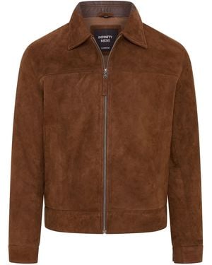 Infinity Leather Retro Classic Suede Harrington Biker Jacket - Brown
