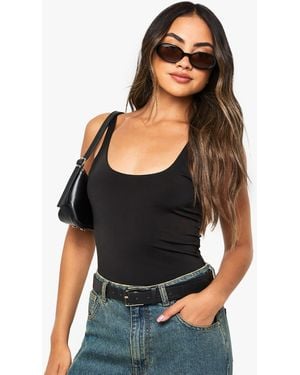 Boohoo Double Layer Scoop Neck Bodysuit - Black