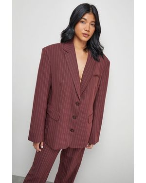 Warehouse Pinstripe Oversized Grandad Blazer Co-Ord - Red