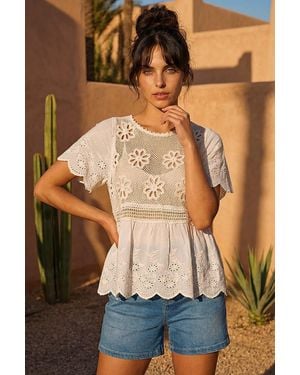 D.u.s.k Floral Crochet Tunic Top - Natural