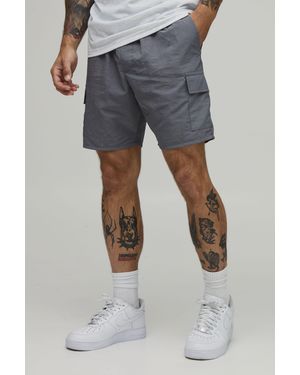BoohooMAN Slim Fit Elasticated Nylon Cargo Shorts - Blue